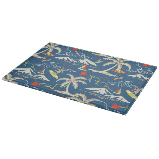 Retro Surf Tropical Pattern Schneidebrett (Ecke)