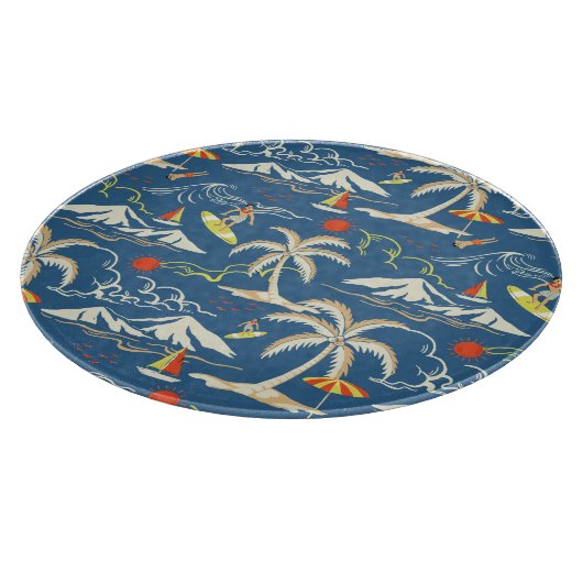 Retro Surf Tropical Pattern Schneidebrett (Ecke)