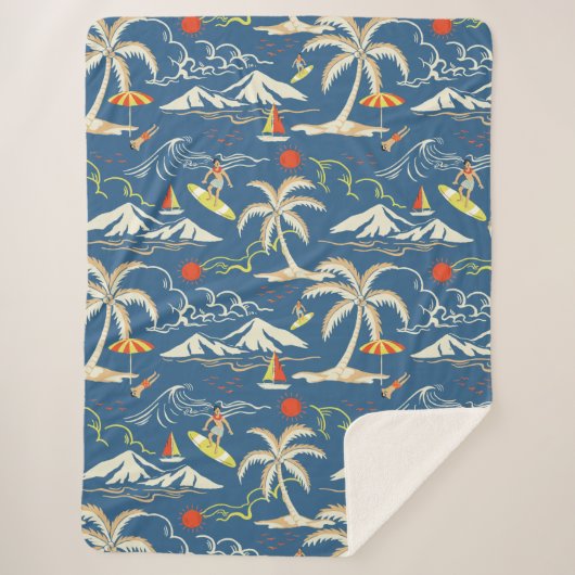 Retro Surf Tropical Pattern Sherpadecke (Vorderseite)