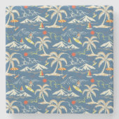 Retro Surf Tropical Pattern Steinuntersetzer (Vorderseite)