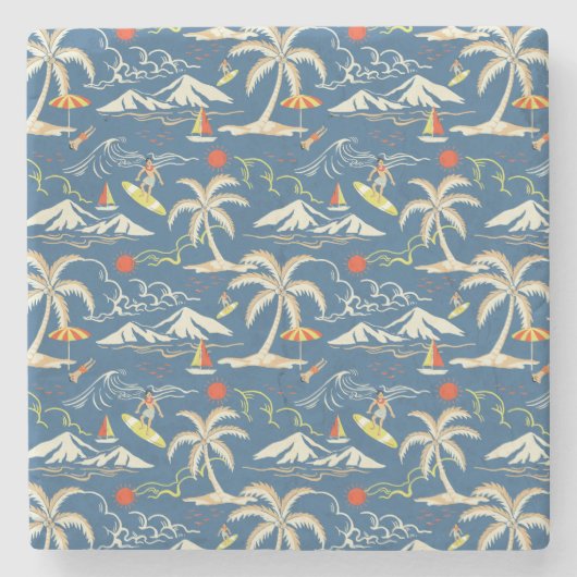 Retro Surf Tropical Pattern Steinuntersetzer (Vorderseite)