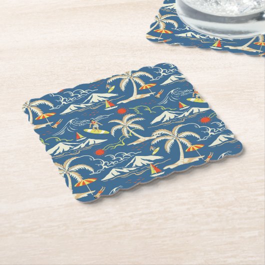 Retro Surf Tropical Pattern Untersetzer (angewinkelt)