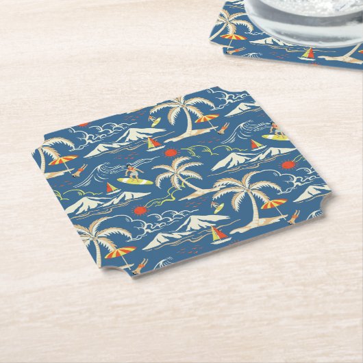 Retro Surf Tropical Pattern Untersetzer (angewinkelt)