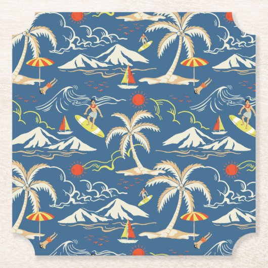 Retro Surf Tropical Pattern Untersetzer (Vorderseite)
