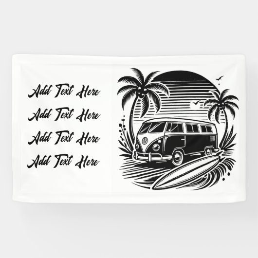 Retro Surf Van & Palm Trees Banner (Horizontal)