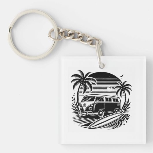 Retro Surf Van & Palm Trees Design Schlüsselanhäng Schlüsselanhänger (Vorderseite)