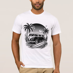 Retro Surf Van & Palm Trees Design T - Shirt