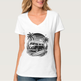 Retro Surf Van & Palm Trees Design T - Shirt