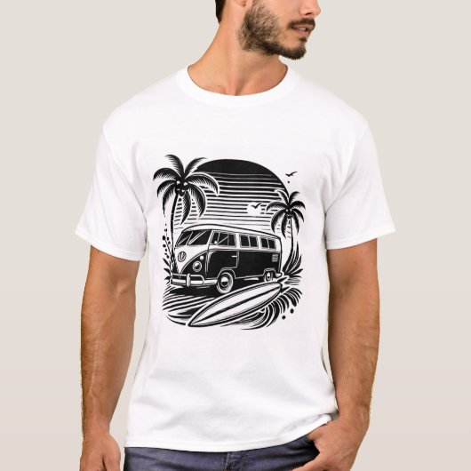 Retro Surf Van & Palm Trees Design T - Shirt (Vorderseite)