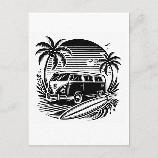 Retro Surf Van & Palm Trees Holiday Postkarte (Vorderseite)
