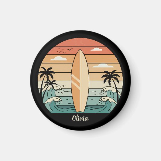 Retro Surf Vibes - Surfboard & Waves Magnet (Vorne)