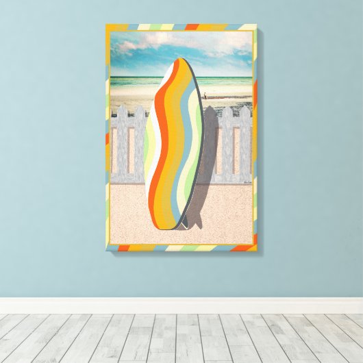 Retro Surfboard Beach Coast Scene Design Leinwanddruck (Insitu (Holzboden))
