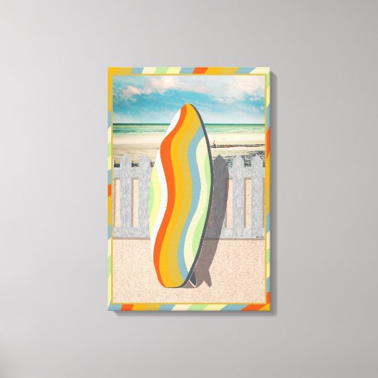 Retro Surfboard Beach Coast Scene Design Leinwanddruck (Vorderseite)