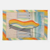 Retro Surfboard Pelican Strip Art Geschirrtuch (Horizontal)