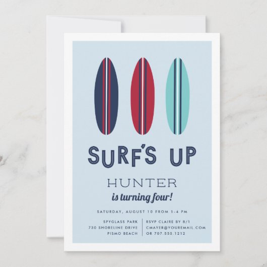 Retro Surfboards Geburtstagsparty Einladung (Vorderseite)