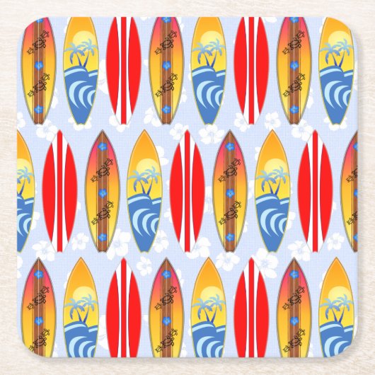 Retro-Surfboards Hellblauer Hibiskus Rechteckiger Pappuntersetzer (Vorderseite)