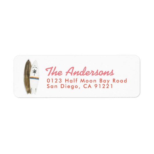 Retro-Surfboards Pink Rücksendeadress-Etikett (Vorne)