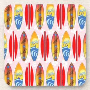 Retro-Surfboards Rosa Hibiskus Getränkeuntersetzer