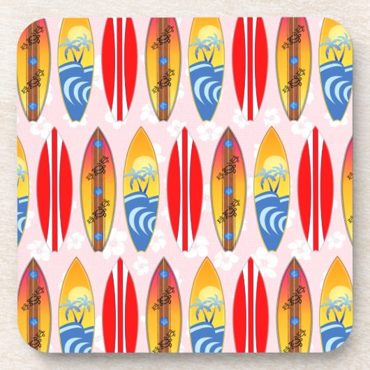 Retro-Surfboards Rosa Hibiskus Getränkeuntersetzer (Vorderseite)