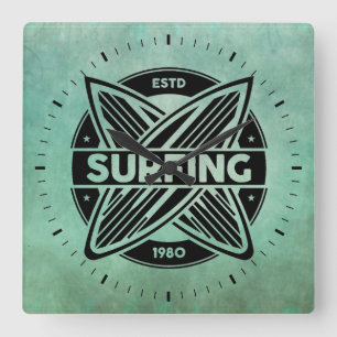 Retro Surfboards Wall Clock Quadratische Wanduhr