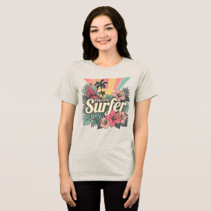 Retro-Surfbrett Hibiskusstrand Aloha Tri-Blend Shirt