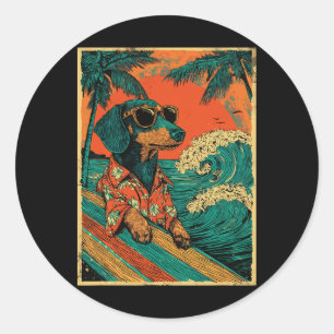 Retro Surfen Dachshund Surfer Hund Hawaiianischer Runder Aufkleber