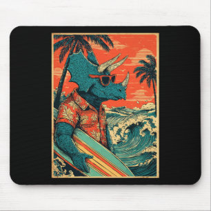 Retro Surfen Dinosaurier Hawaii Sommer Triceratops Mousepad