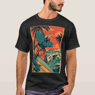 Retro Surfen Dinosaurier Hawaii Sommer Triceratops T-Shirt