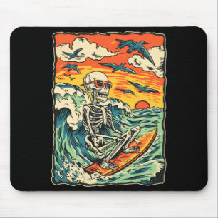 Retro-Surfen-Skelett-Surfer-Reitet-Welle-Gotisch Mousepad