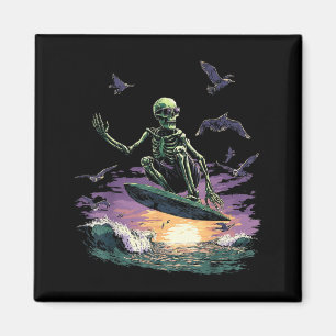 Retro-Surfen-Skelett-Surfer-Reitet-Welle-Sonnenunt Magnet