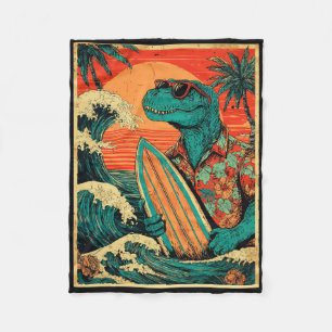 Retro Surfen Tyrannosaurus Hawaiianischer Sommer D Fleecedecke