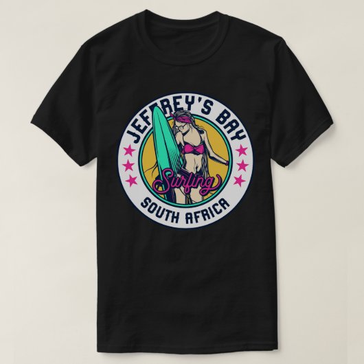 Retro Surfer Babe Abzeichen Jeffreys Bay Südafrika T-Shirt (Design vorne)