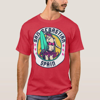 Retro Surfer Babe Abzeichen San Sebastian Spanien T-Shirt