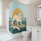 Retro Surfer Bulldog - Blue Coastal Surfing Dog Duschvorhang (Beispiel)