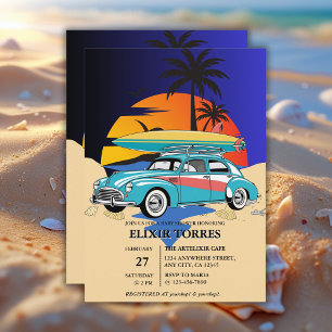 Retro Surfer Car Babydusche Einladung