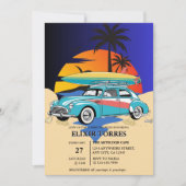 Retro Surfer Car Babydusche Einladung (Vorderseite)