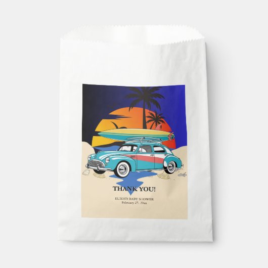 Retro Surfer Car Babydusche Geschenktütchen (Vorderseite)