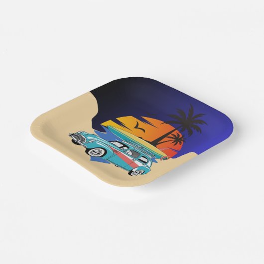 Retro Surfer Car Babydusche Pappteller (Gewinkelt)