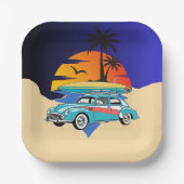 Retro Surfer Car Babydusche Pappteller (Vorderseite)