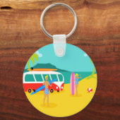 Retro Surfer Couple Button Schlüsselanhänger (Vorderseite)