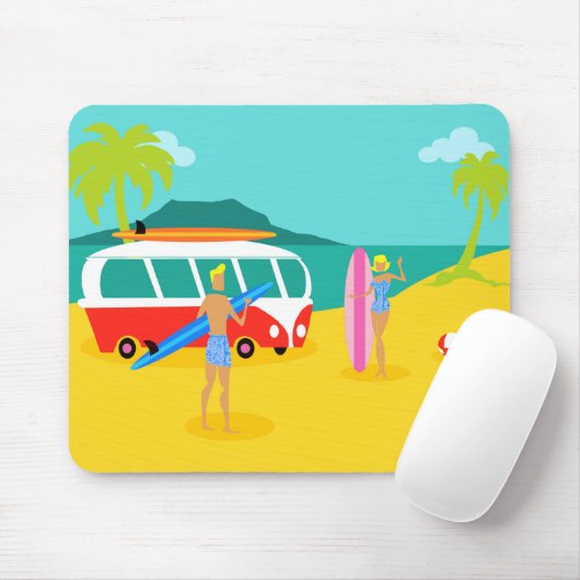 Retro Surfer Couple Mousepad (Mit Mouse)