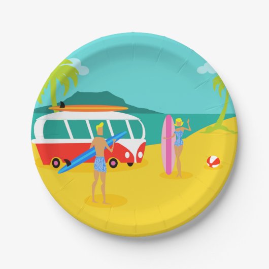 Retro Surfer Couple Paper Plate Pappteller (Vorderseite)
