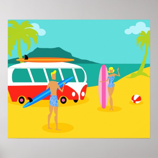 Retro Surfer Couple Poster (Vorne)