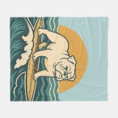 Retro Surfer Dog Blue Coastal Surfing Bulldog Art Fleecedecke (Vorderseite (Horizontal))