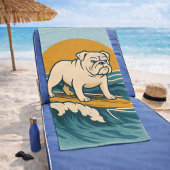 Retro Surfer Dog Blue Coastal Surfing Bulldog Art Strandtuch