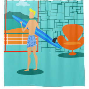 Retro Surfer Dude Shower Curtain Duschvorhang