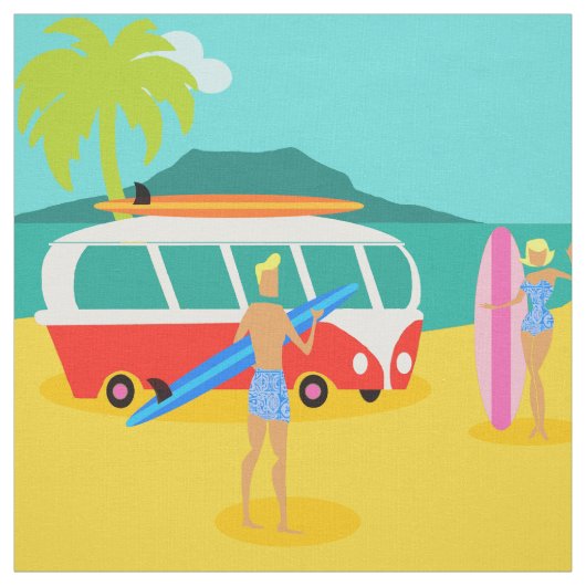 Retro Surfer-Paar-Gewebe Stoff (Muster)