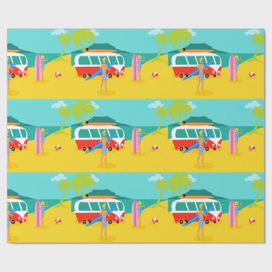 Retro Surfer-Paar-Packpapier Geschenkpapier (Flach)