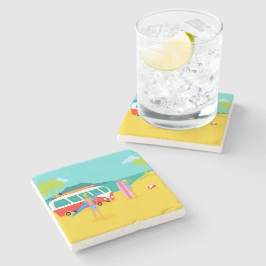 Retro Surfer-Paar-Stein-Untersetzer Steinuntersetzer (Seitenansicht)