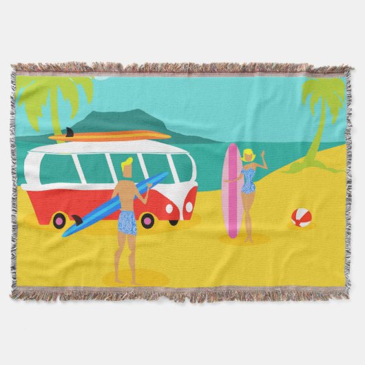Retro Surfer-Paar-Wurfs-Decke Decke (Vorderseite)